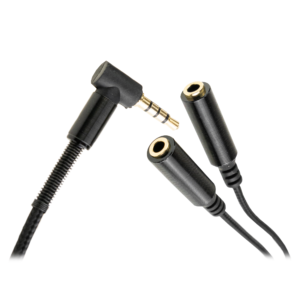 Сплиттер L-Jack 4 pin 3,5 мм male — 2 х Jack 3,5 мм female (stereo + mic) Metal Black